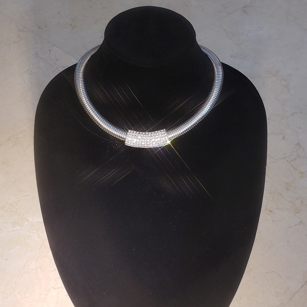 Silver Necklace with Rectangle Bling Accent